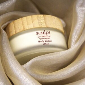 A product jar of fresh Unscented Body Butter wrapped in premium cloth | Sculpt By Christlene
